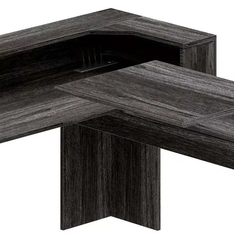 Balconera L Shaped Desk with Drawers 60inch Corner Computer Desk with Power Outlets & Lift Top with Storage Cabinet & LED Lights Grey