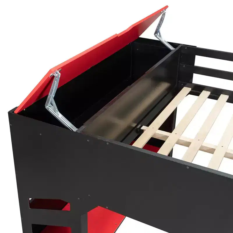 Loft Bed with Height-Adjustable Desk, RGB Lights and Storage, Full Size Space-Saving Bed for Teens & Adults