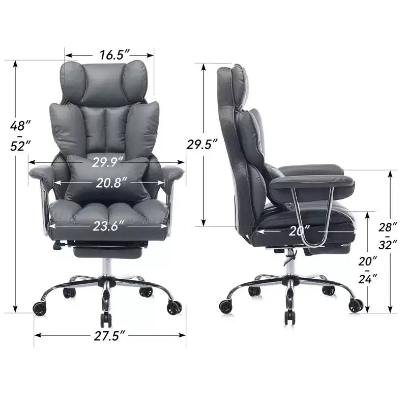 Efomao Ergonomic Desk Office Chair 400LBS, Big and Tall PU Leather Computer Chair, Executive Desk Chair with Footrest and Lumbar Support