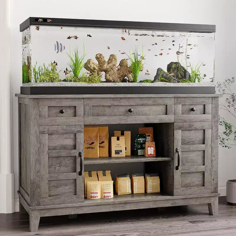 Farmhouse 55-75 Gallon Fish Tank Stand, Aquarium Stand with Power Outlet, 1400LBS Heavy Duty Fish Tank with Stand for Fish/Turtle/Reptile Terrarium
