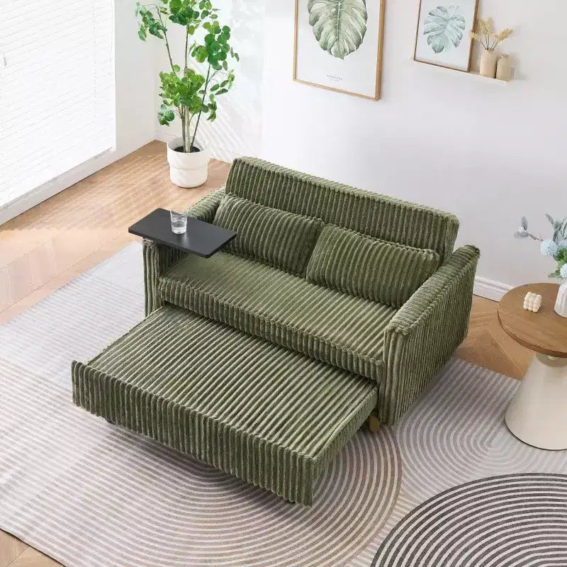 TUYOHW Space-Saving Convertible Sofa,Corduroy Sofa Bed with Movable Tabletop & USB Port,Multi-Functional Loveseat for Living Room