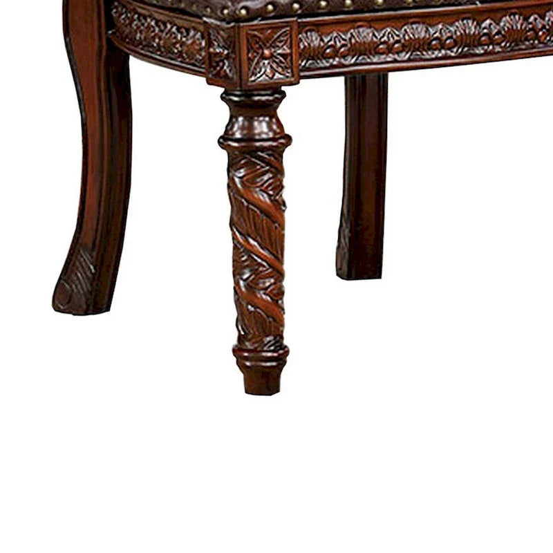 Chaise de salle à manger sculptée Iga de 22 pouces, lot de 2, assise en similicuir, garniture cloutée