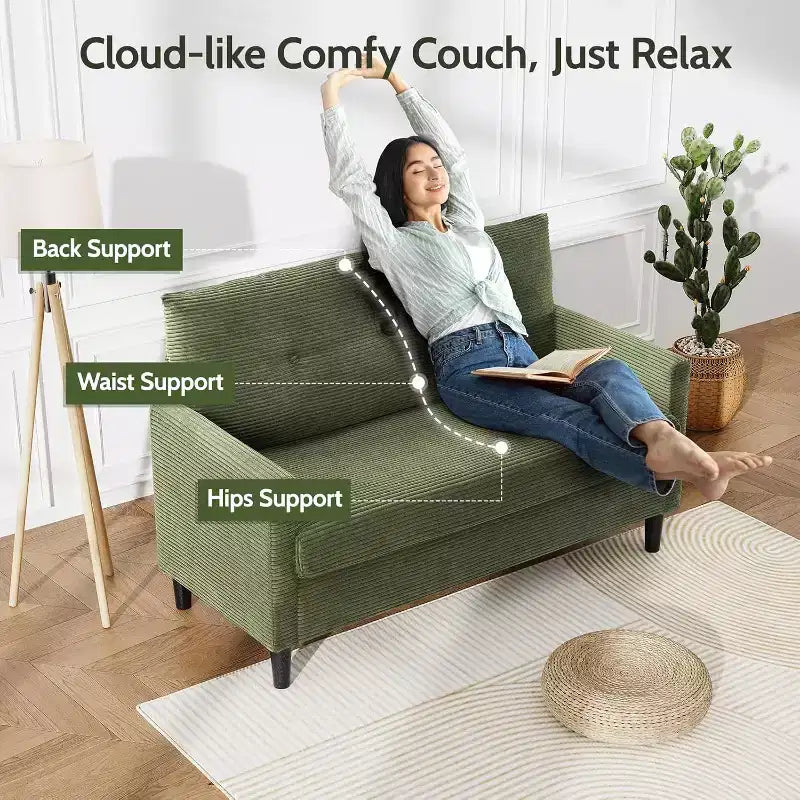 Dyonery 50 Loveseat Sofa, 2-Seater Love Seat for Office & Small Spaces, 24 Deep Seat, FSC Solid Wood Frame, Tool-Free Assembly