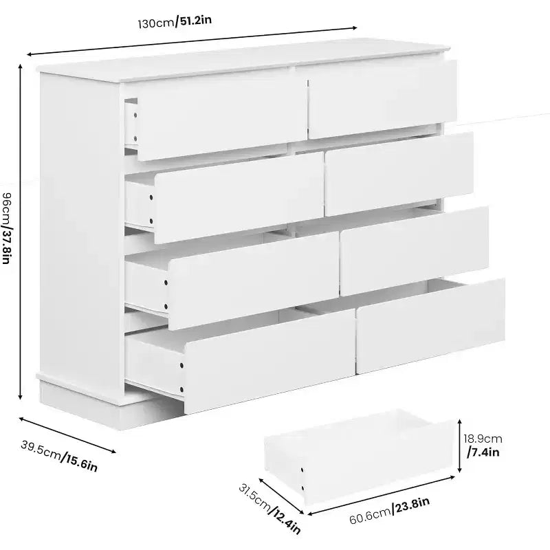 8-Drawer Storage Cabinet, Chest of Drawers with Deep Drawers, Large Wide-Top Closet for Living Room, Hallway, Childrens Room