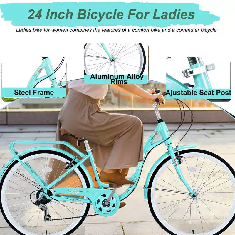 Vélo pour femme Zeus & Ruta de 24 pouces avec 7 vitesses et cadre en acier