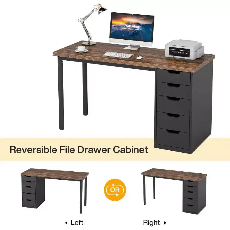 Lantine Computer Desk with 5 Drawers, 47 inches Modern Simple Home Office Desk Study Writing Table for Small Spaces