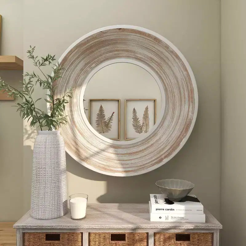 35x35 Wooden Wall Mirror with White Wash Effect Cream - Olivia & May: No Assembly, MDF Frame, Indoor Use