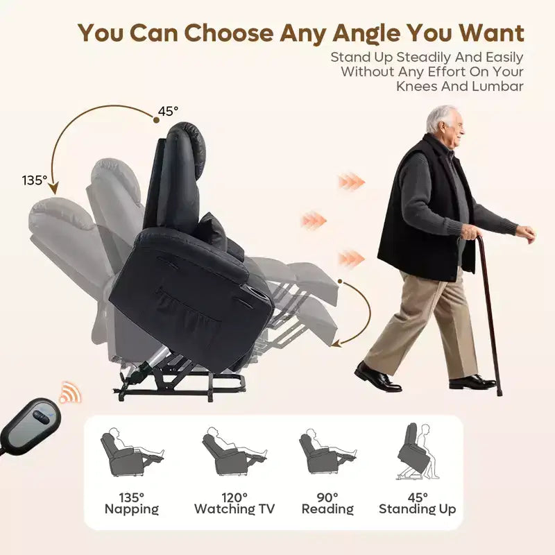 Bestier 34.6 Electric Power Lift Asist Recliner Chair with Massage and Heat, Fax Leather Reclining Chair with Side Pockets & Cup Holders