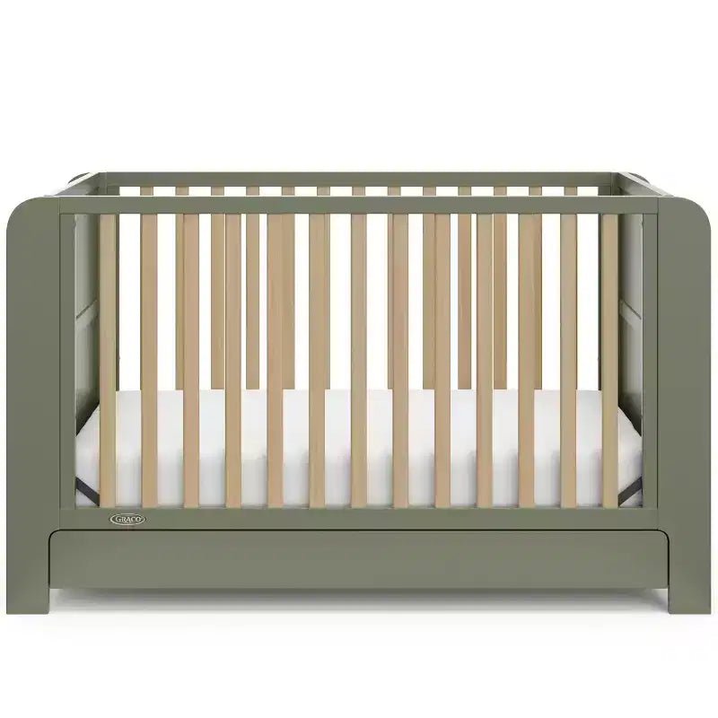 4-in-1 Convertible Crib with Drawer & Detachable Bookshelves, Adjustable Mattress Base