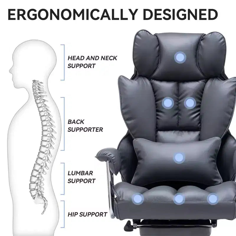 Efomao Ergonomic Desk Office Chair 400LBS, Big and Tall PU Leather Computer Chair, Executive Desk Chair with Footrest and Lumbar Support