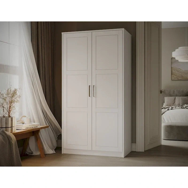 100% Solid Wood 2-Door Urban Wardrobe Armoire with Solid and Mirrored Doors