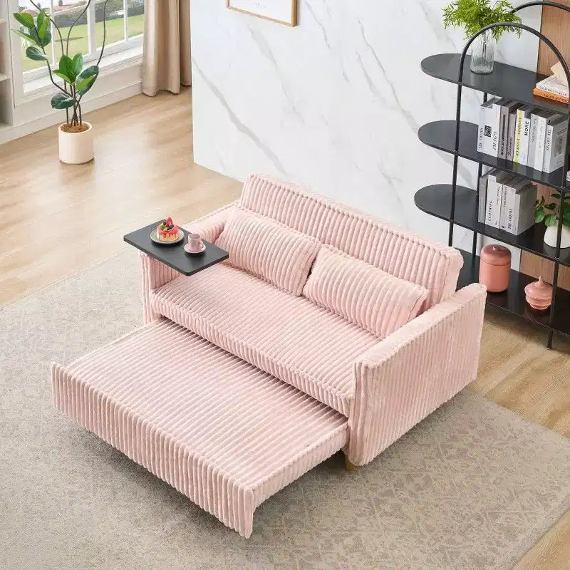 TUYOHW Space-Saving Convertible Sofa,Corduroy Sofa Bed with Movable Tabletop & USB Port,Multi-Functional Loveseat for Living Room