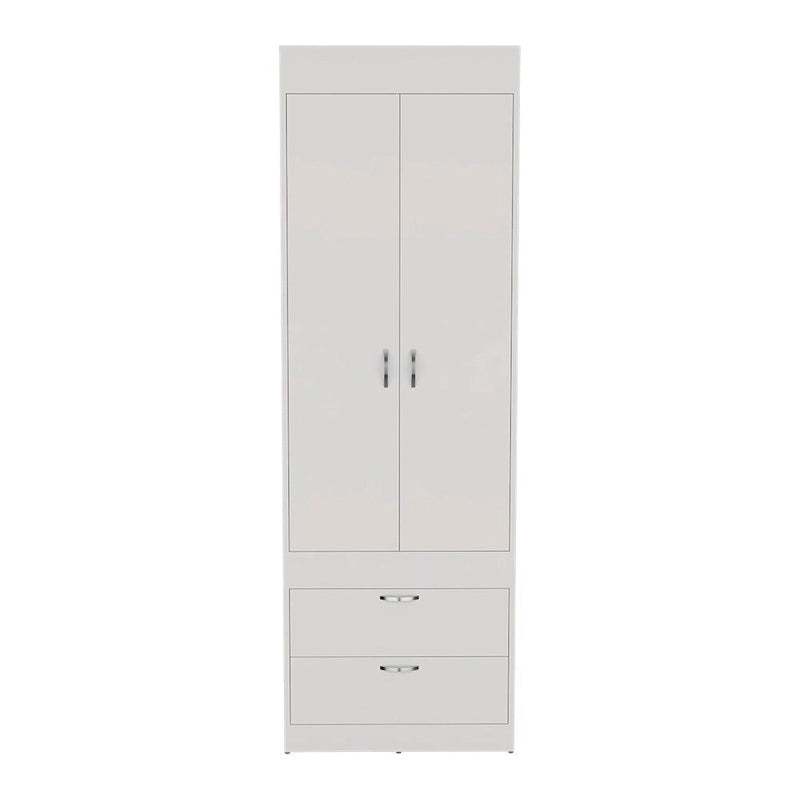 18.9  Modern Double-door Armoire with Two Bottom Drawers and Hanging Rod for Bedroom