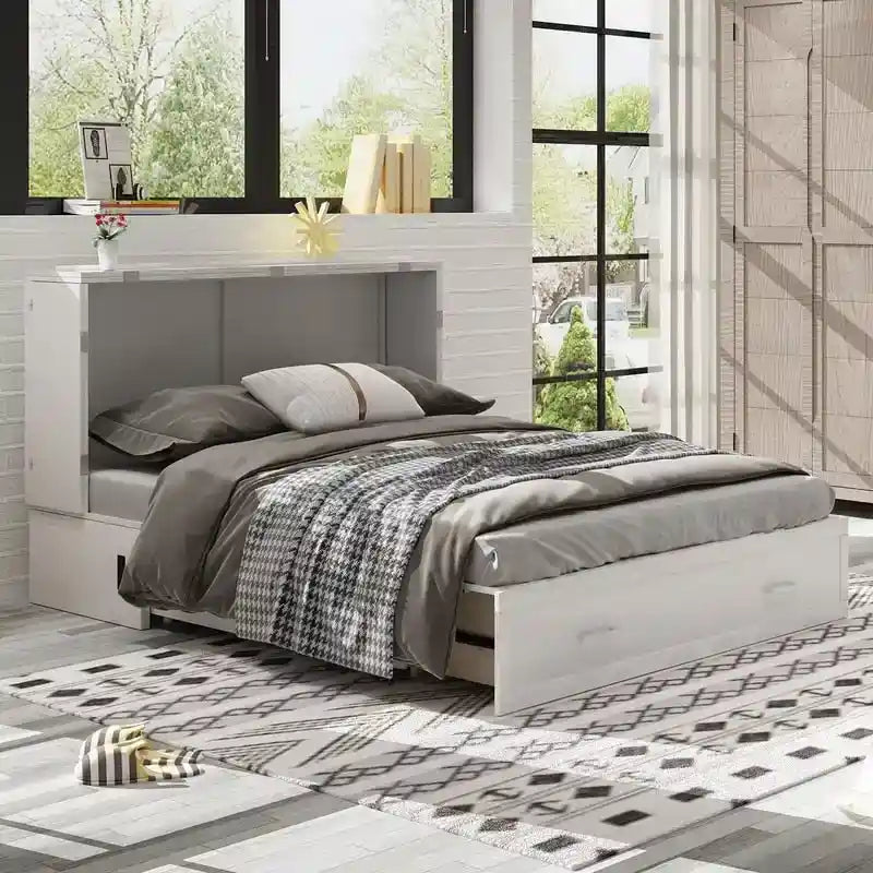 Mixoy Murphy Bed Cabinet Bed Chest with Mattress & Drawer