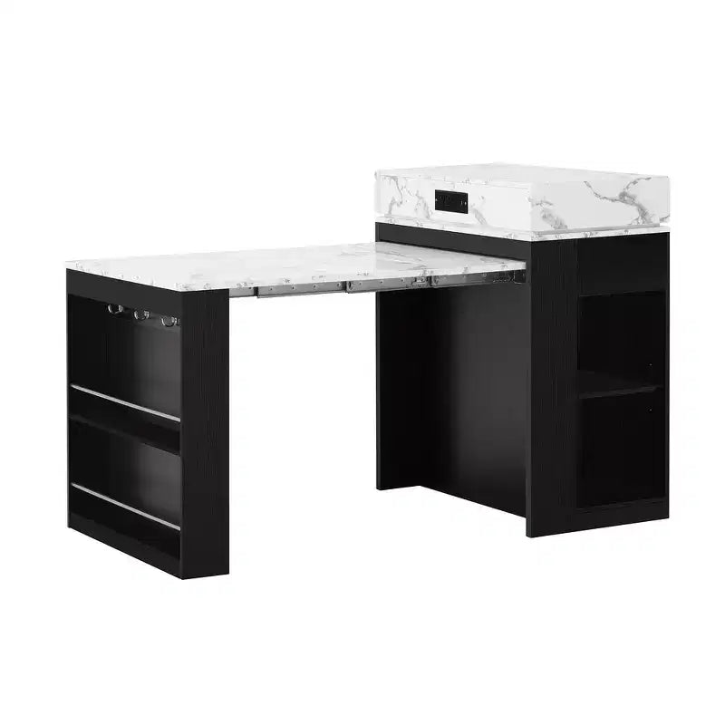 Whisen Extendable Dining Table, Mobile Rolling Island Table with 3 Removable Middle Leaves, Storage Cabinet