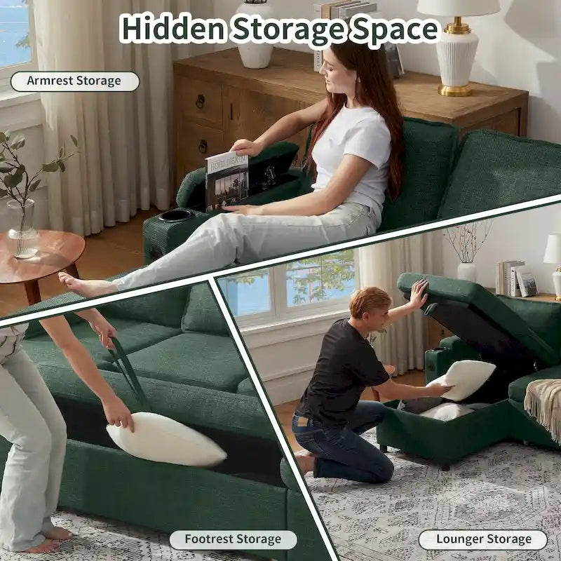 80 L-Shaped Sofa Couch Bed, Sofa Sleeper with Pull Out Bed, Reversible Sleeper Sofa Bed