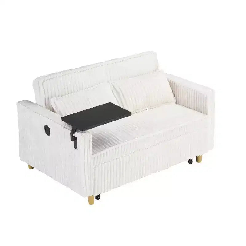 TUYOHW Space-Saving Convertible Sofa,Corduroy Sofa Bed with Movable Tabletop & USB Port,Multi-Functional Loveseat for Living Room