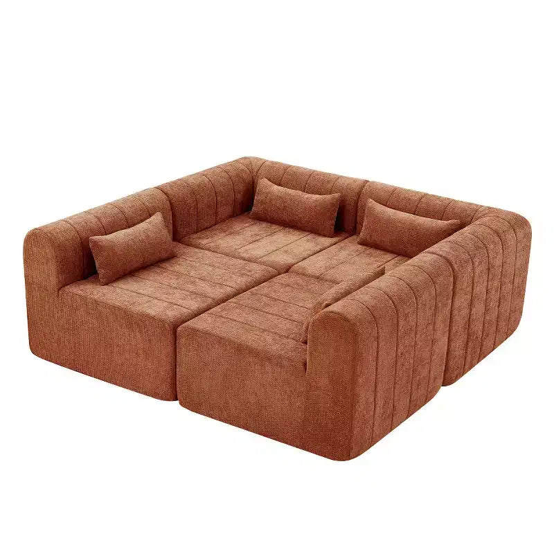 145.5 Modern Convertible Sectional Sofa, Upholstered 4-Seater Sectional Sofa with Compressed Sponge, Living Room L-Shaped Sofa-Panipeachy