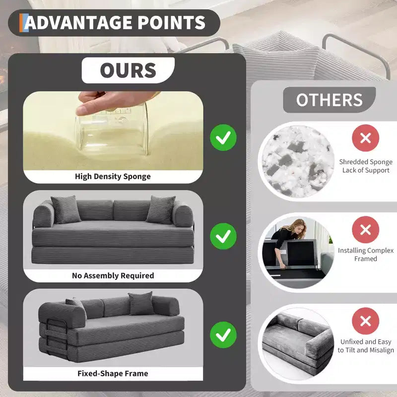 Acekool Convertible Sleeper Sofa Bed Floor Couch with Deep Seat and Corduroy Comfort