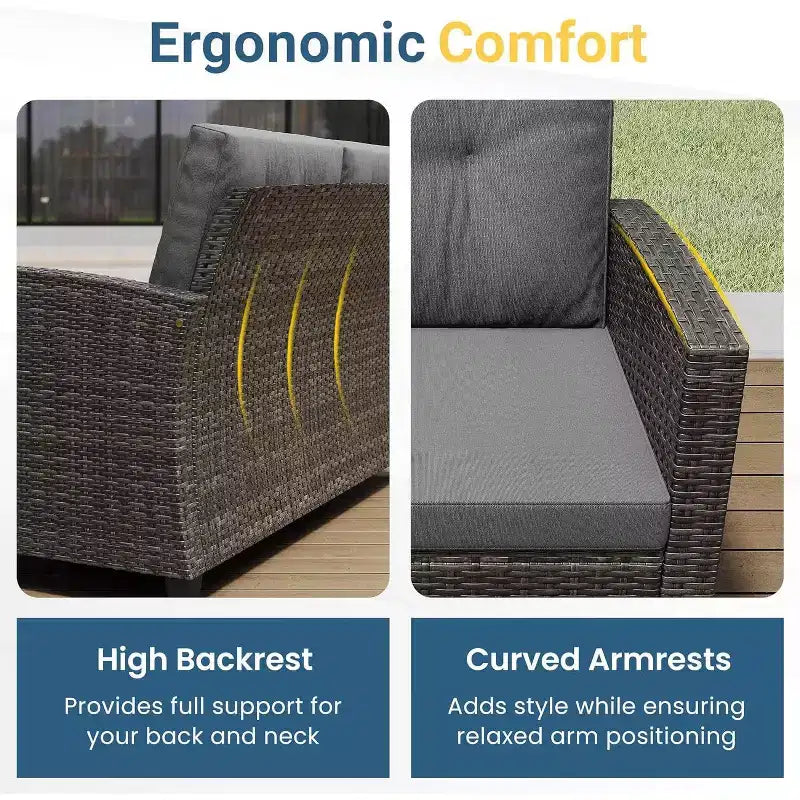 Heynemo 4-Piece Patio Furniture Set, All Weather Wicker Patio Conversation Seating Sets with 2-Tier Coffee Table, Outdoor Sofa Couch