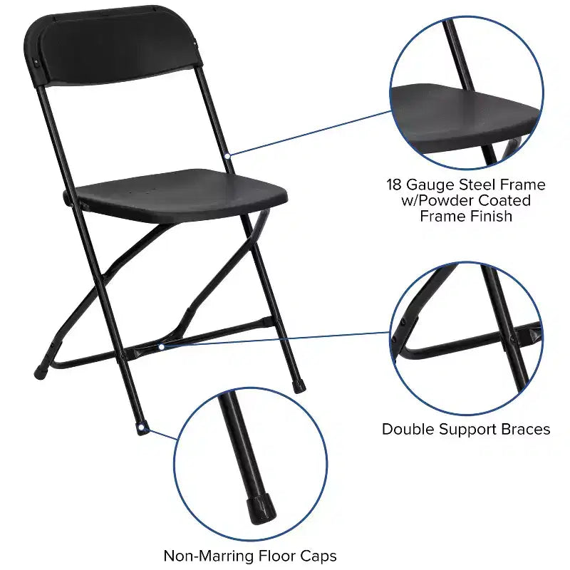 Emma and Oliver 8 Bi-Fold White Plastic Event/Training Folding Table Set w/ 10 Folding Chairs