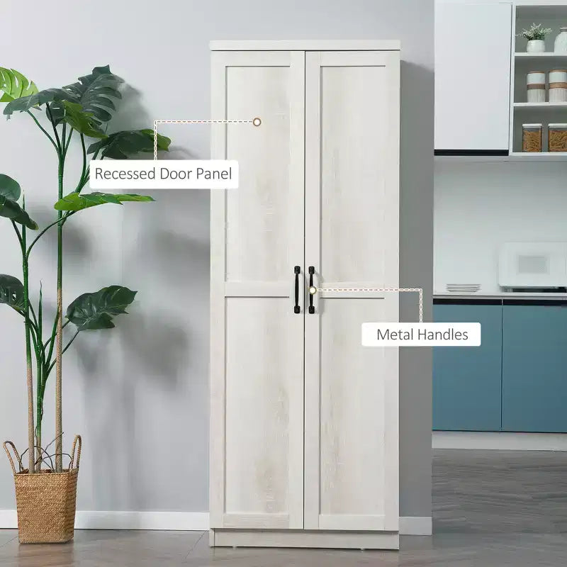 63 2-Door Kitchen Pantry, Freestanding Storage Cabinet with 5-tier Shelving and 2 Adjustable Shelves for Dining Room