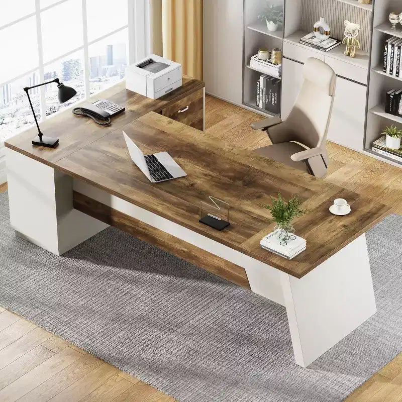 Lantine Modern 78 L-Shaped Executive Desk with Drawers and Lateral File Cabinet