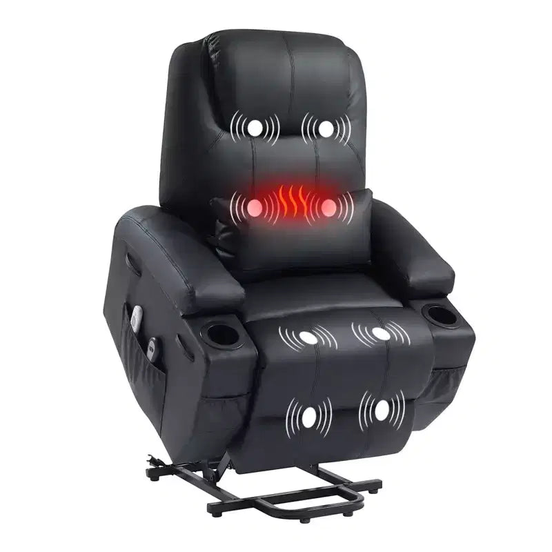 Bestier 34.6 Electric Power Lift Asist Recliner Chair with Massage and Heat, Fax Leather Reclining Chair with Side Pockets & Cup Holders