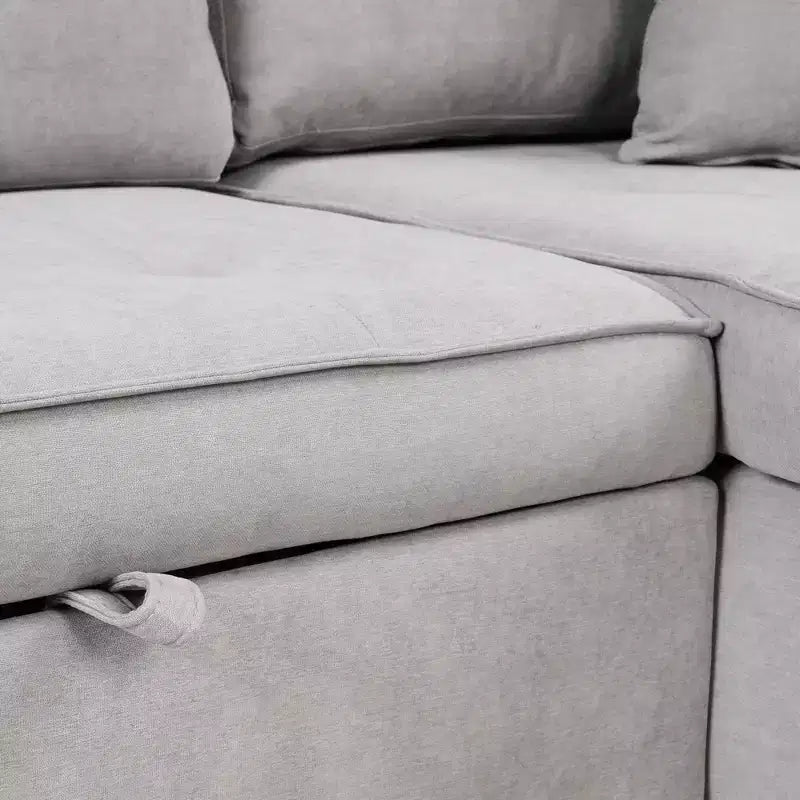 104.5 Reversible L-Shape Sleeper Sectional with Storage Chaise & 2 Stools - Convertible 3-Seat Sofa Bed for Living Room