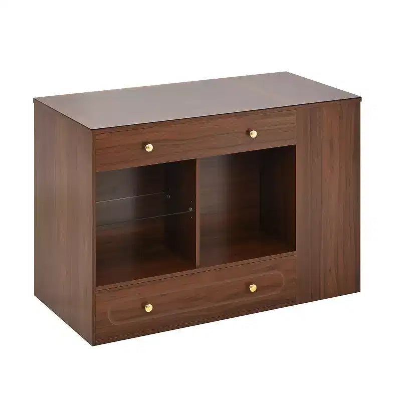 Closet Island with 6 Drawers, Glass Display Top & Open Shelves