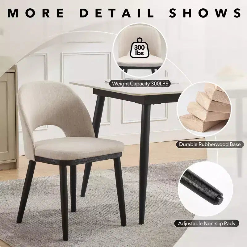 Dining Chairs Set of 4/6, Upholstered Kitchen Dining Room Chair, Linen Fabric Farmhouse Dinner Chair with Leveling Feet for Dining Room, Living Room