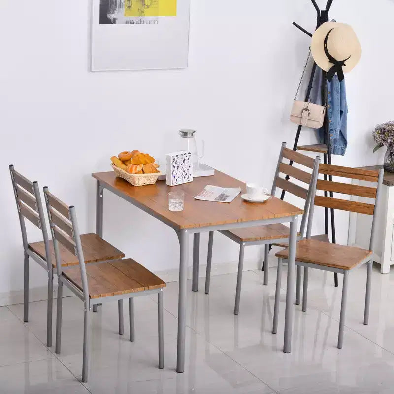 HOMCOM Modern 5-Piece Wooden Counter Dining Kitchen Table Set, 1 Table 4 Chairs Metal Legs, Suitable For Outdoors