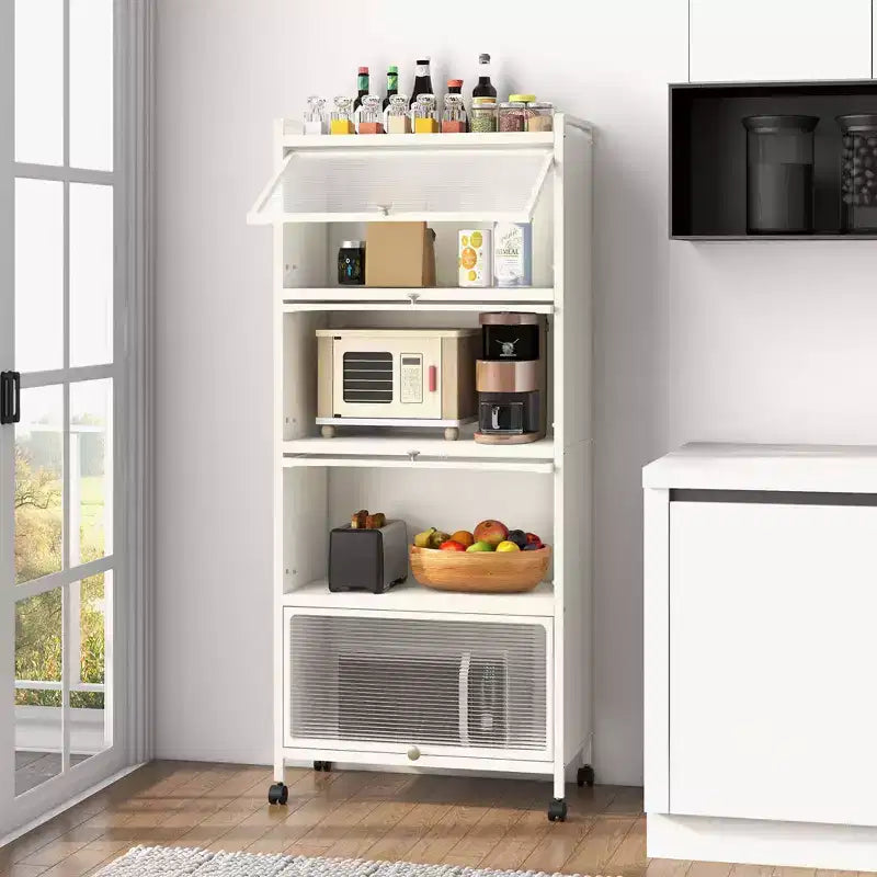 Costway 5-Tier Kitchen Bakers Rack Storage Cabinet Mobile Microwave Stand Flip-up Doors White/Black/Grey/Green