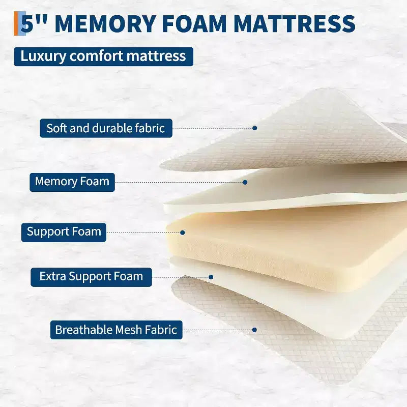 Lit pliant avec matelas pour adultes, lits d'appoint portables, lit pliant avec cadre en métal, matelas en mousse à mémoire de forme 5 et poche de rangement latérale