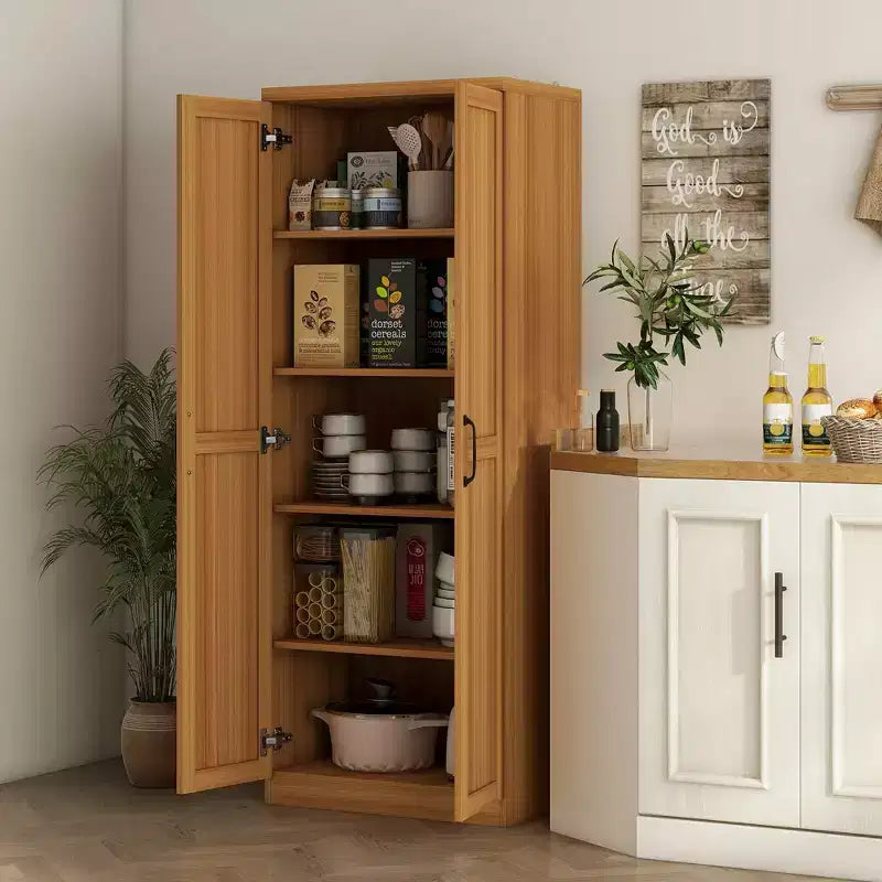 63 2-Door Kitchen Pantry, Freestanding Storage Cabinet with 5-tier Shelving and 2 Adjustable Shelves for Dining Room