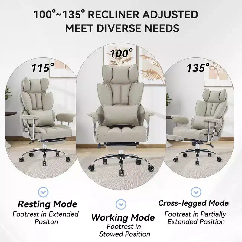Efomao Ergonomic Desk Office Chair 400LBS, Big and Tall PU Leather Computer Chair, Executive Desk Chair with Footrest and Lumbar Support