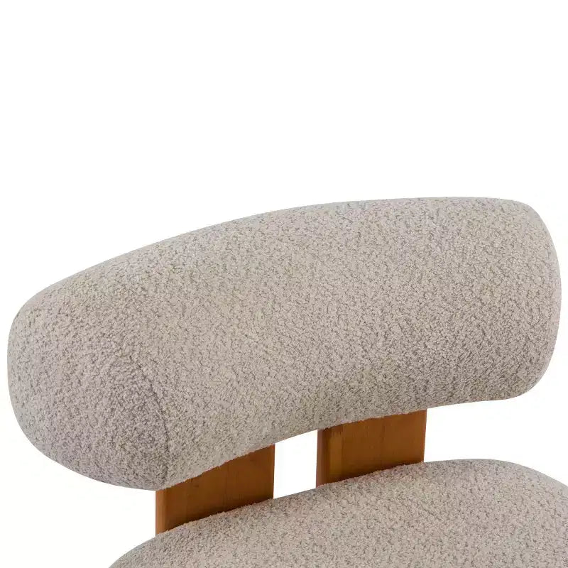 Modern Boucle Accent Chair with Rolled Backrest, Solid Wood Frame, Upholstered Accent Seating for Living Room, Bedroom, or Office
