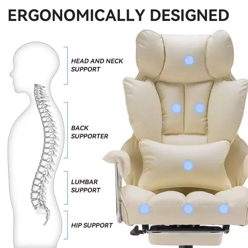 Efomao Ergonomic Desk Office Chair 400LBS, Big and Tall PU Leather Computer Chair, Executive Desk Chair with Footrest and Lumbar Support