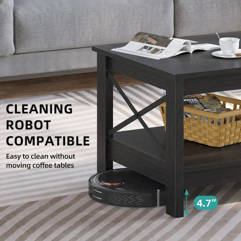 Farmhouse Wood Accent Coffee Table with Large Storage Shelf