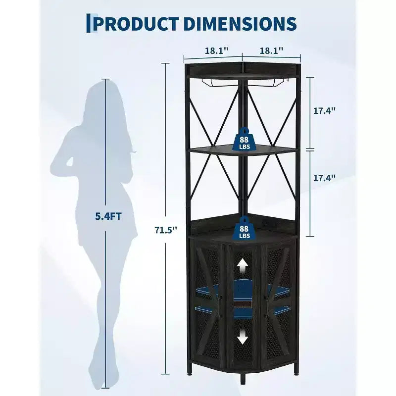 Garvee 5-Tier Corner Bar Cabinet, 71.5 Tall Liquor Cabinet with LED Lights for Home