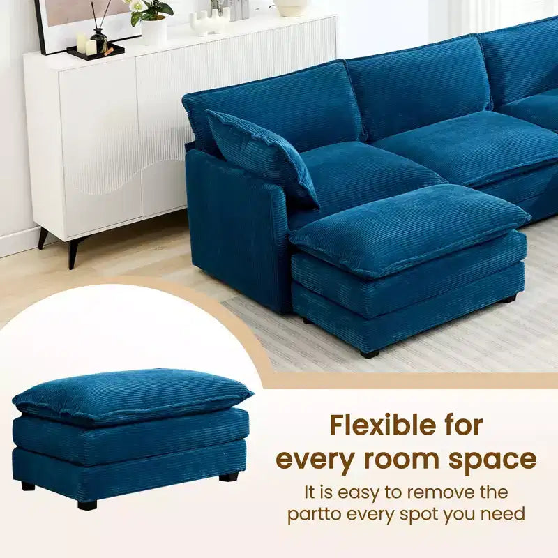 Modern 113.4D*79.13W Oversized Corduroy Modular 5-Seat Sectional Sofa Set with Ottoman U Shaped Sofa Couch with Corner Sofa,HYLEORY