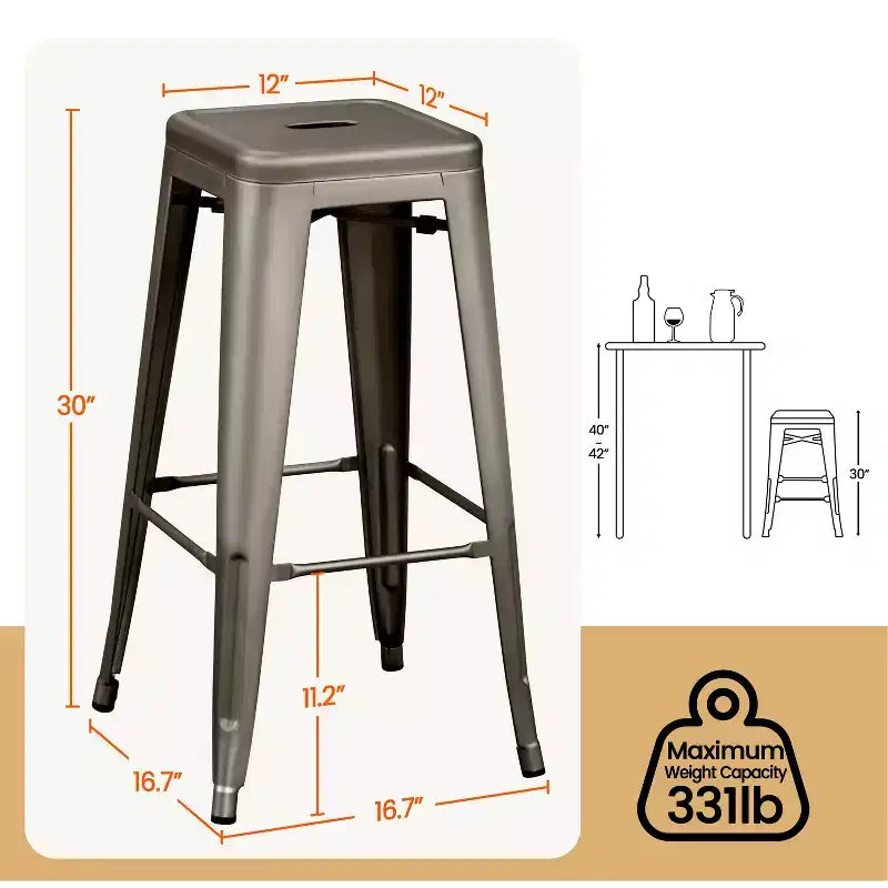 Yaheetech Set of 4 Metal Backless Counter Height Bar Stools Stackable Chairs