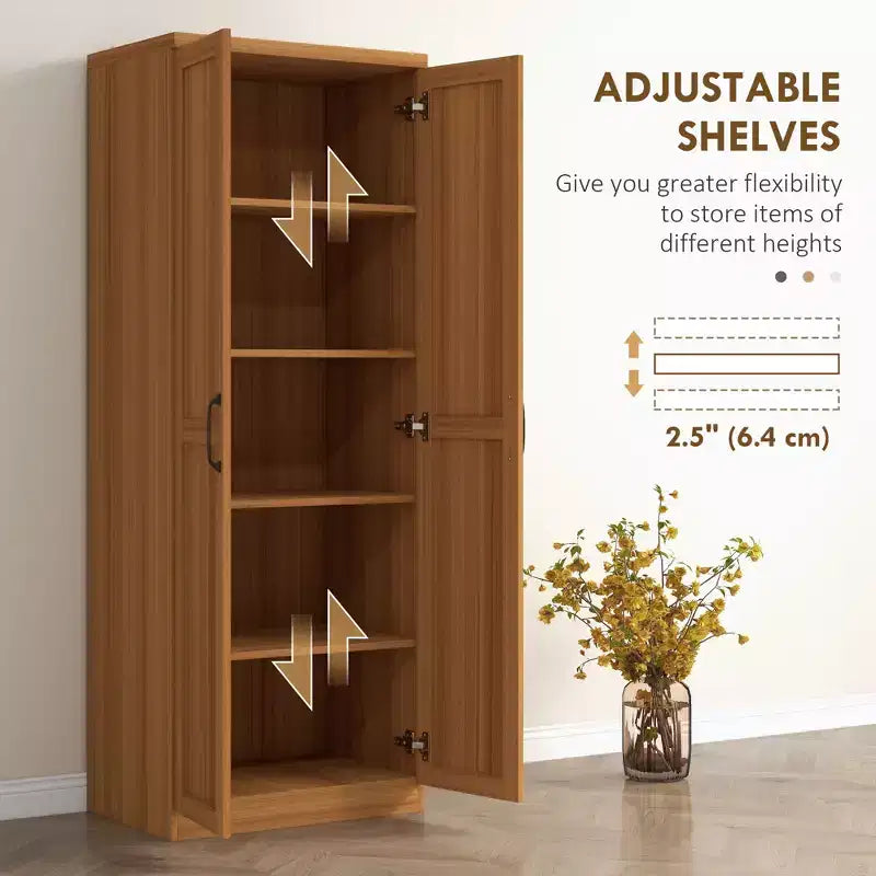 63 2-Door Kitchen Pantry, Freestanding Storage Cabinet with 5-tier Shelving and 2 Adjustable Shelves for Dining Room