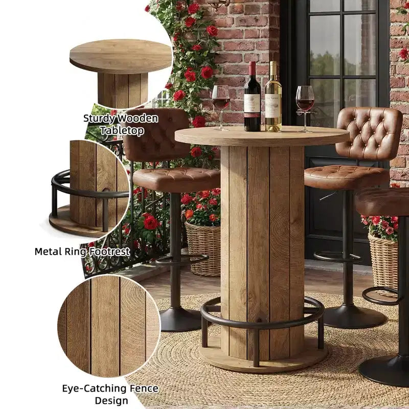 Industrial-Farmhouse Round Bistro Bar Table for Home Cafe & Office, Easy Assembly