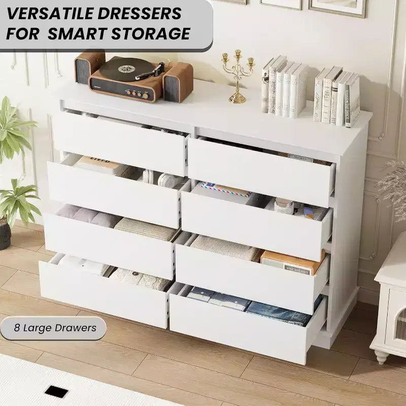 8-Drawer Storage Cabinet, Chest of Drawers with Deep Drawers, Large Wide-Top Closet for Living Room, Hallway, Childrens Room