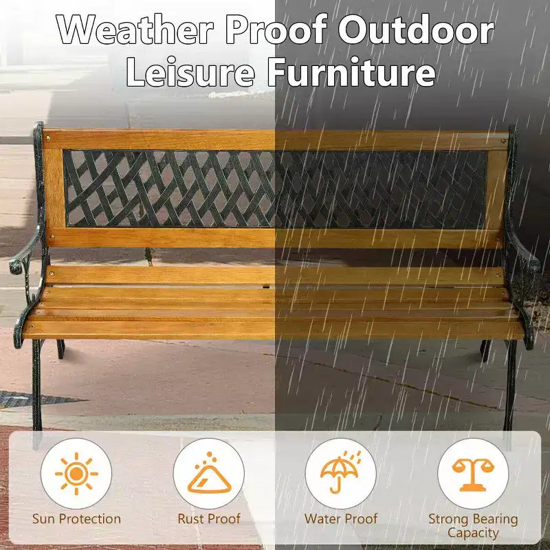 Costway 49 1/2 Patio Park Garden Bench Porch Path Chair Outdoor Deck Cast Iron Hardwood