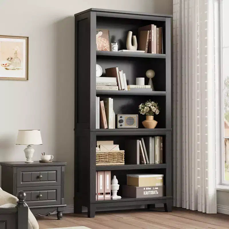GustoWave 71 Tall Bookcase w/Adjustable Shelves 31.5in Width Wooden Bookshelf 5 Tier Farmhouse Bookshelves Vintage Bookcase