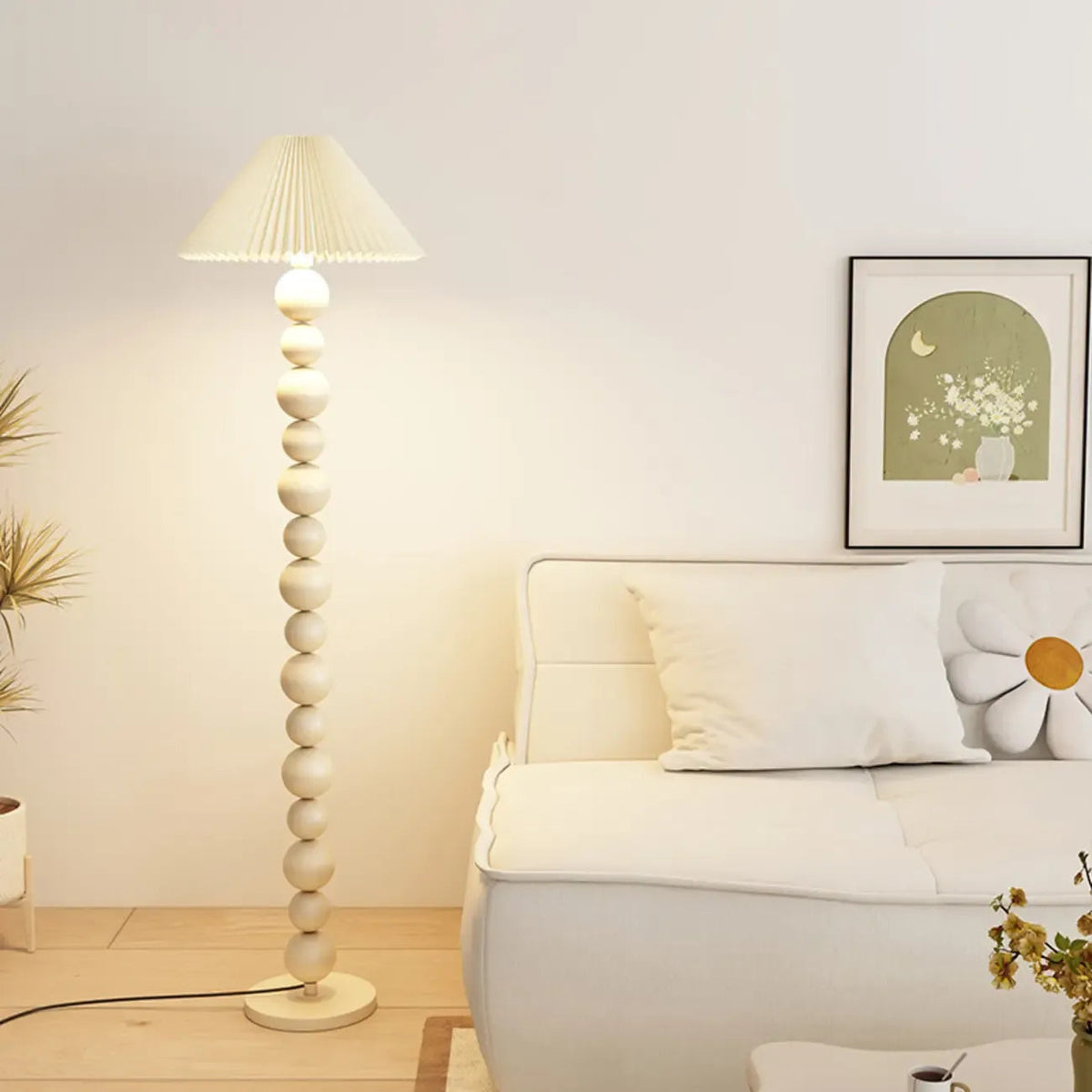 Decorative Modern Stacked Ball Floor Lamp with Fabric Shade