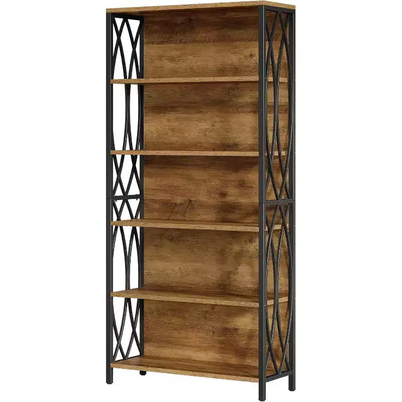 Lantine 70.87 Industrial Bookshelf, 6-Tier Bookcase with Geometric Metal Frame & Open Storage Shelves for Home Office, Living Room, Brown