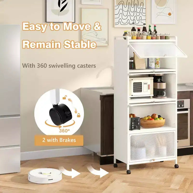 Costway 5-Tier Kitchen Bakers Rack Storage Cabinet Mobile Microwave Stand Flip-up Doors White/Black/Grey/Green